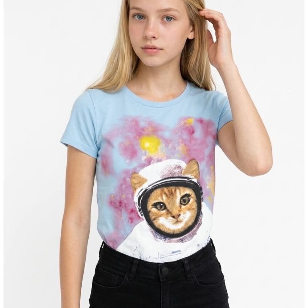 Spotted Zebra Girls Astronaut Cat Print Short-Sleeve T-Shirts Blue Size M 8